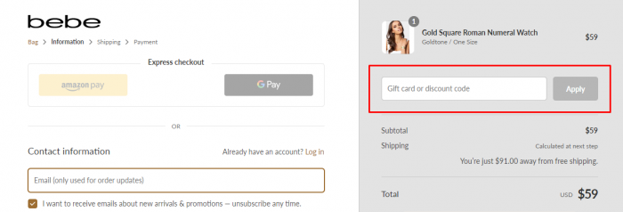 How to use bebe promo code
