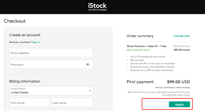 How to use iStock promo code