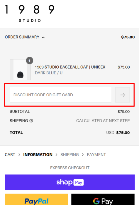 How to use 1989 STUDIO promo code