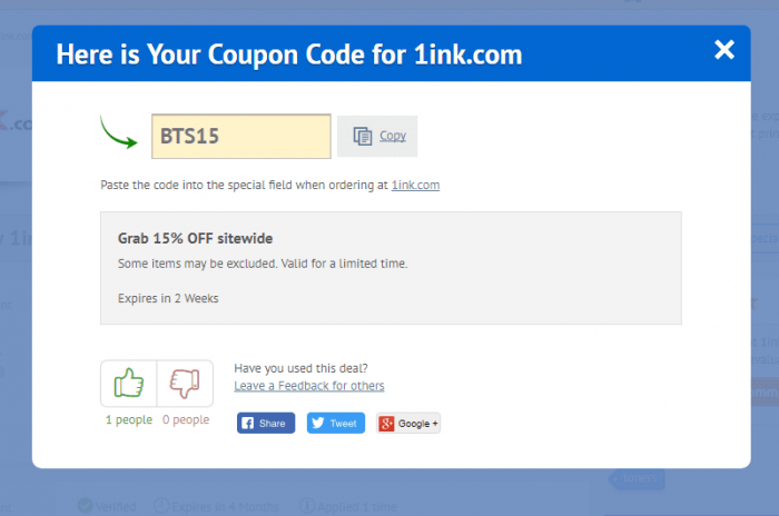 How to use a coupon code at 1ink.com