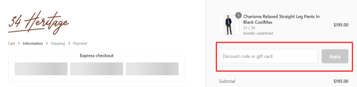 How to use 34 Heritage promo code