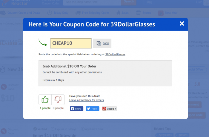 How to use a coupon code at 39DollarGlasses