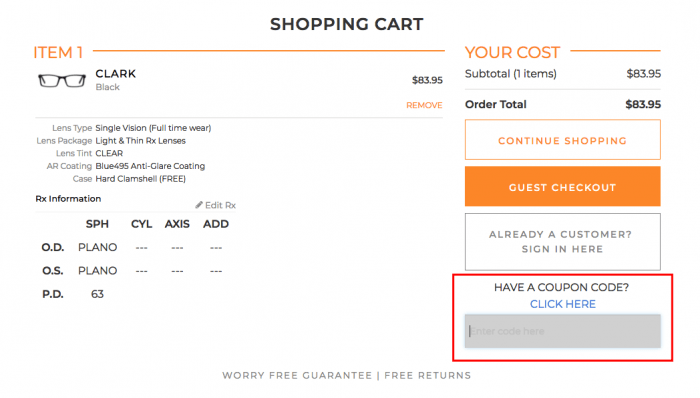 How to use a coupon code at 39DollarGlasses