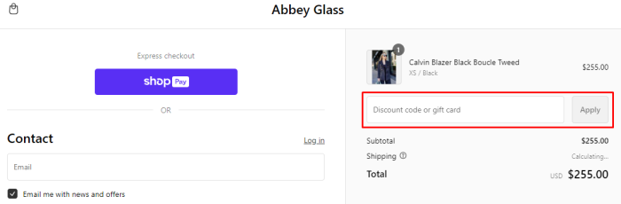 How to use Abbey Glass promo code