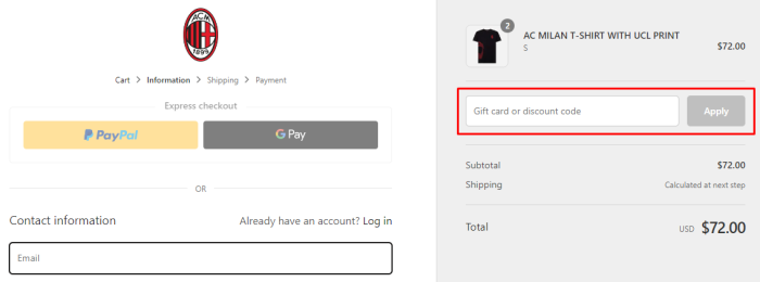 How to use AC Milan Store promo code