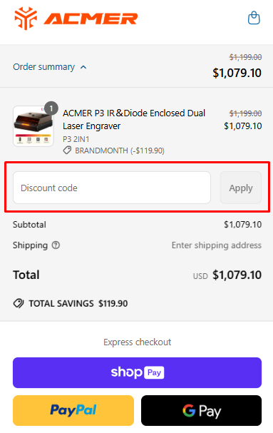 How to use ACMER promo code