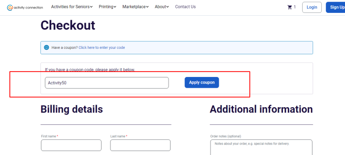 How to use Activity Connection promo code