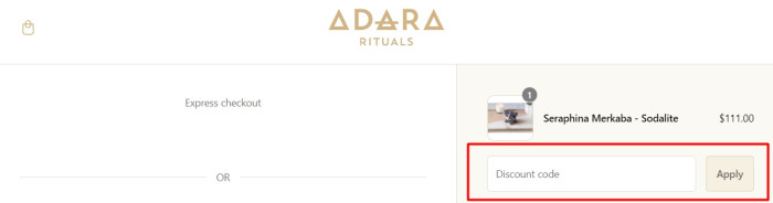 How to use Adara Rituals promo code