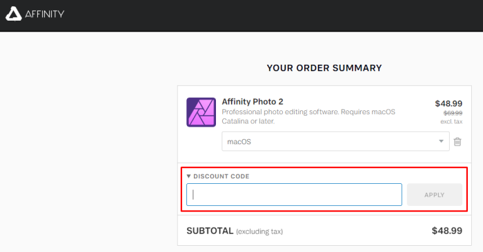 How to use Affinity promo code