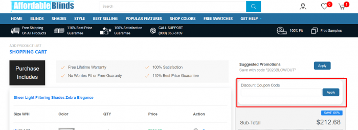 How to use Affordable Blinds promo code