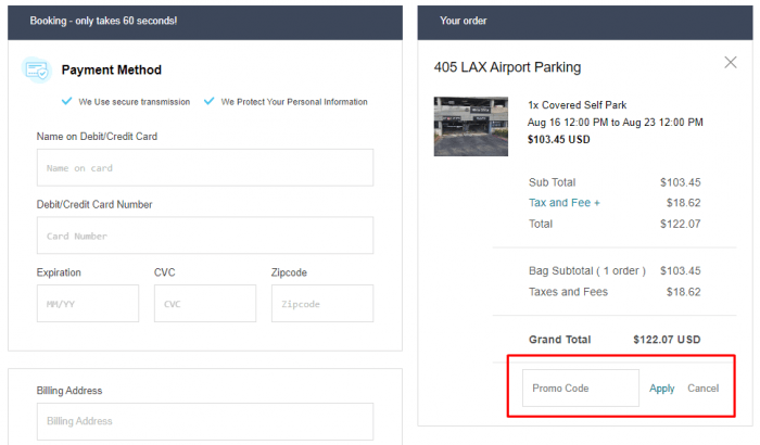 How to use Airport Lax promo code
