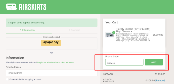 How to use Airskirts promo code