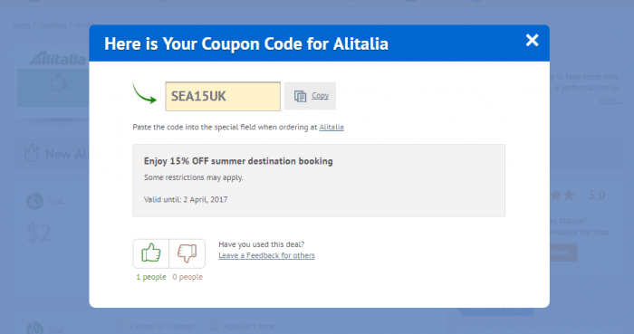 How to use a discount code at Alitalia