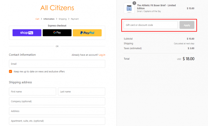 how to apply discount code at All Citizens