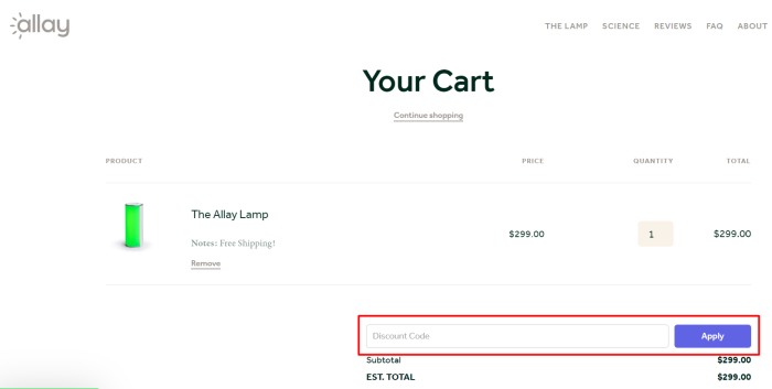 How to use Allay Lamp promo code
