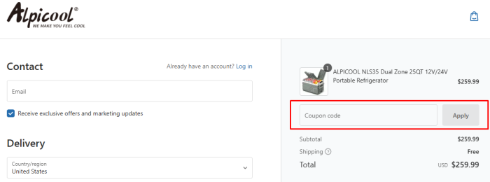 How to use Alpicool promo code