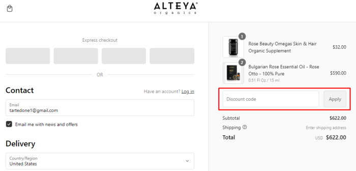 How to use Alteya Organics promo code