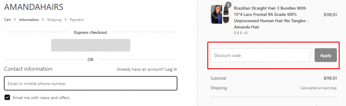 How to use AMANDA HAIR promo code