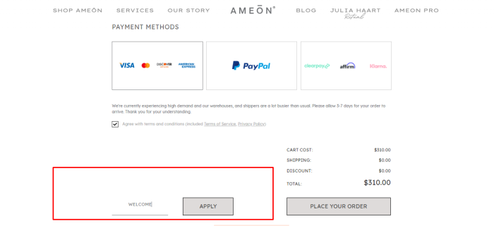 How to use AMEŌN promo code