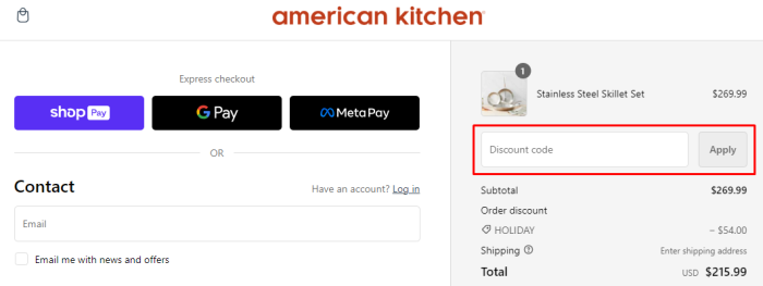 How to use American Kitchen promo code