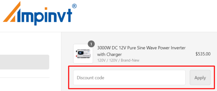 How to use AMPINVT promo code