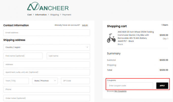 How to use Ancheer promo code