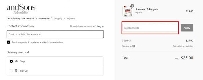 How to use andSons Chocolatiers promo code