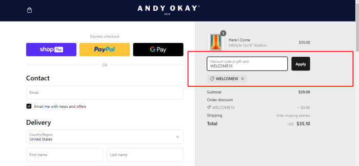 How to use Andy Okay promo code