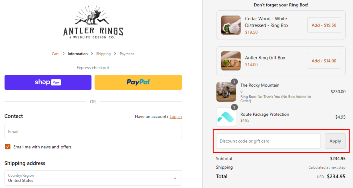 How to use Antler Rings promo code