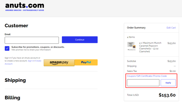 How to use Anuts.com promo code