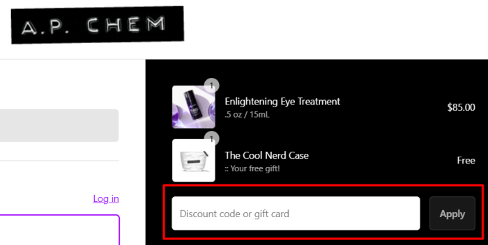 How to use A.P. CHEM promo code