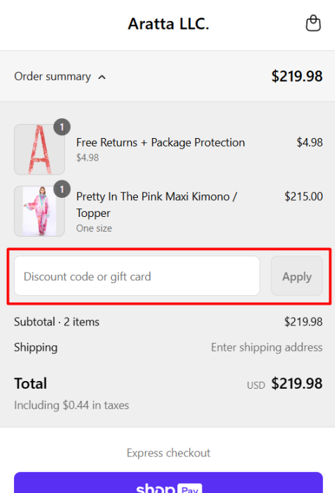 How to use Aratta promo code