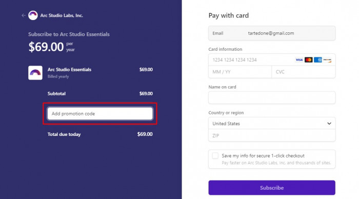 How to use Arc Studio promo code