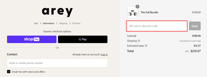 How to use Arey promo code