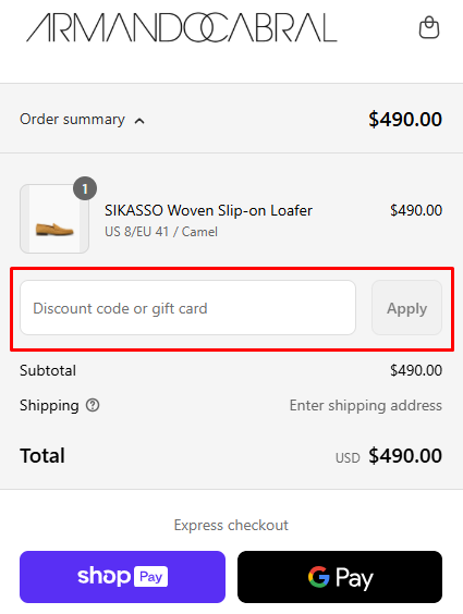 How to use Armando Cabral promo code