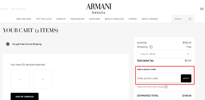 How to use Armani Beauty promo code