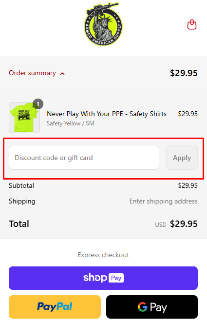 How to use Armed American Supply promo code