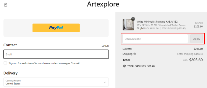 How to use Artexplore promo code