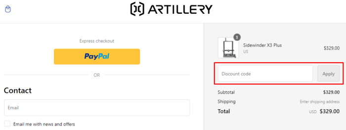 How to use Artillery3d promo code