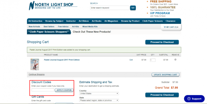 How to use a discount code at North Light Shop