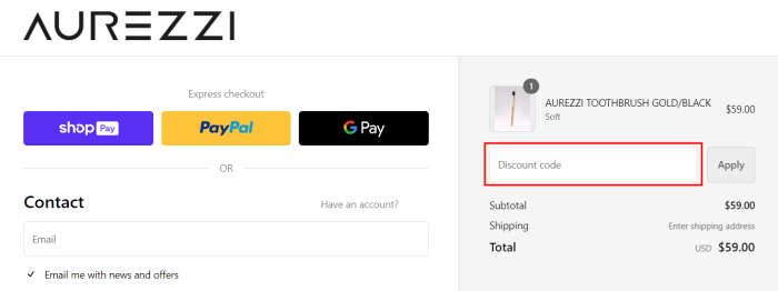 How to use Aurezzi promo code