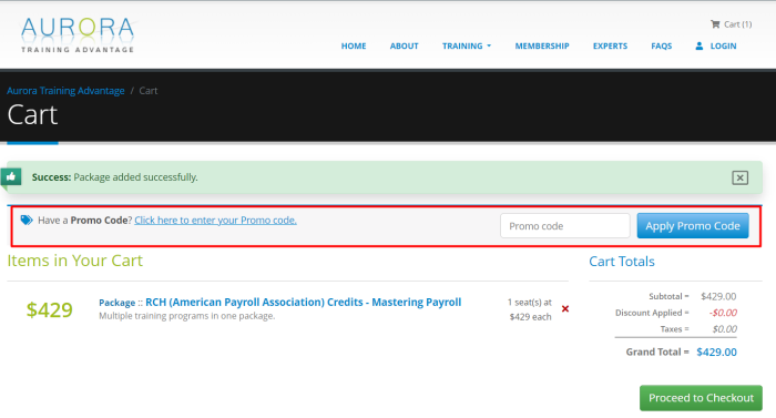 How to use Aurora Training Advantage promo code