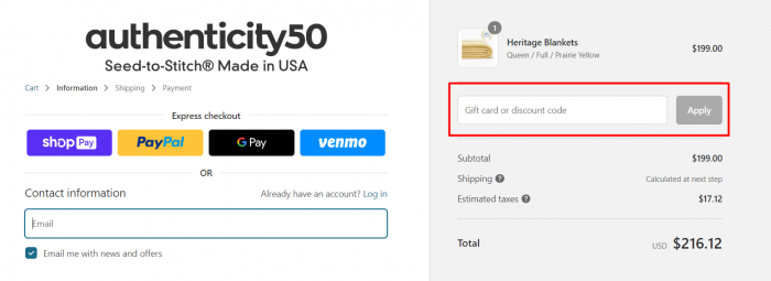 How to use Authenticity50 promo code