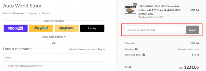 How to use Auto World Store promo code