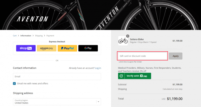 How to use Aventon promo code