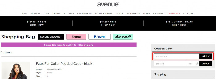 How to use Avenue promo code