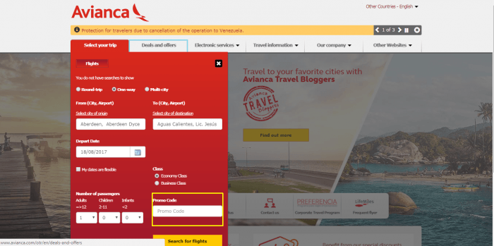 How to use a promo code at Avianca