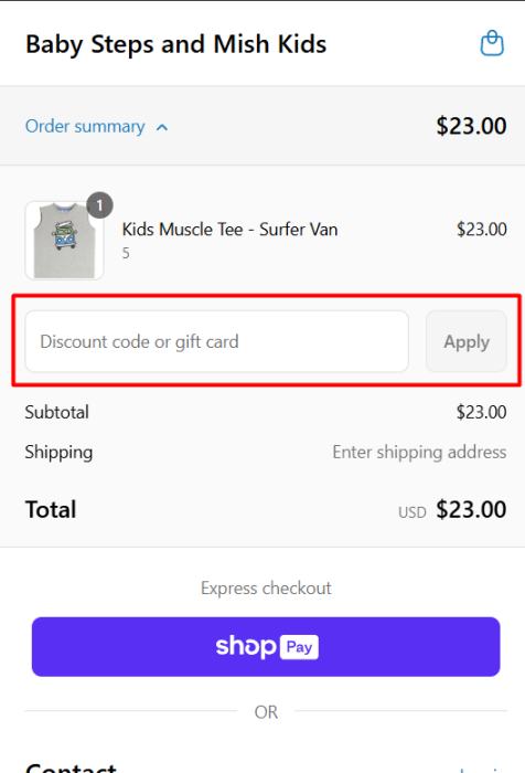 How to use Baby Steps and Mish Kids promo code