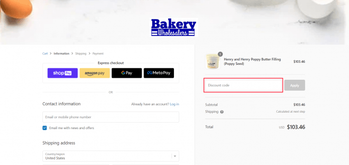 How to use Bakery Wholesalers promo code