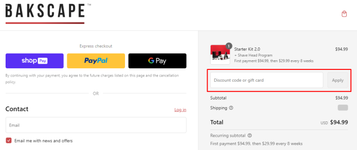 How to use Bakscape promo code
